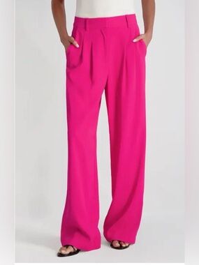 Lucy Paris Wide-Leg Pleated Pants — Fuchsia Pink